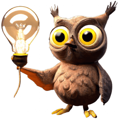 Scrappy, an owl holding a lightbulb